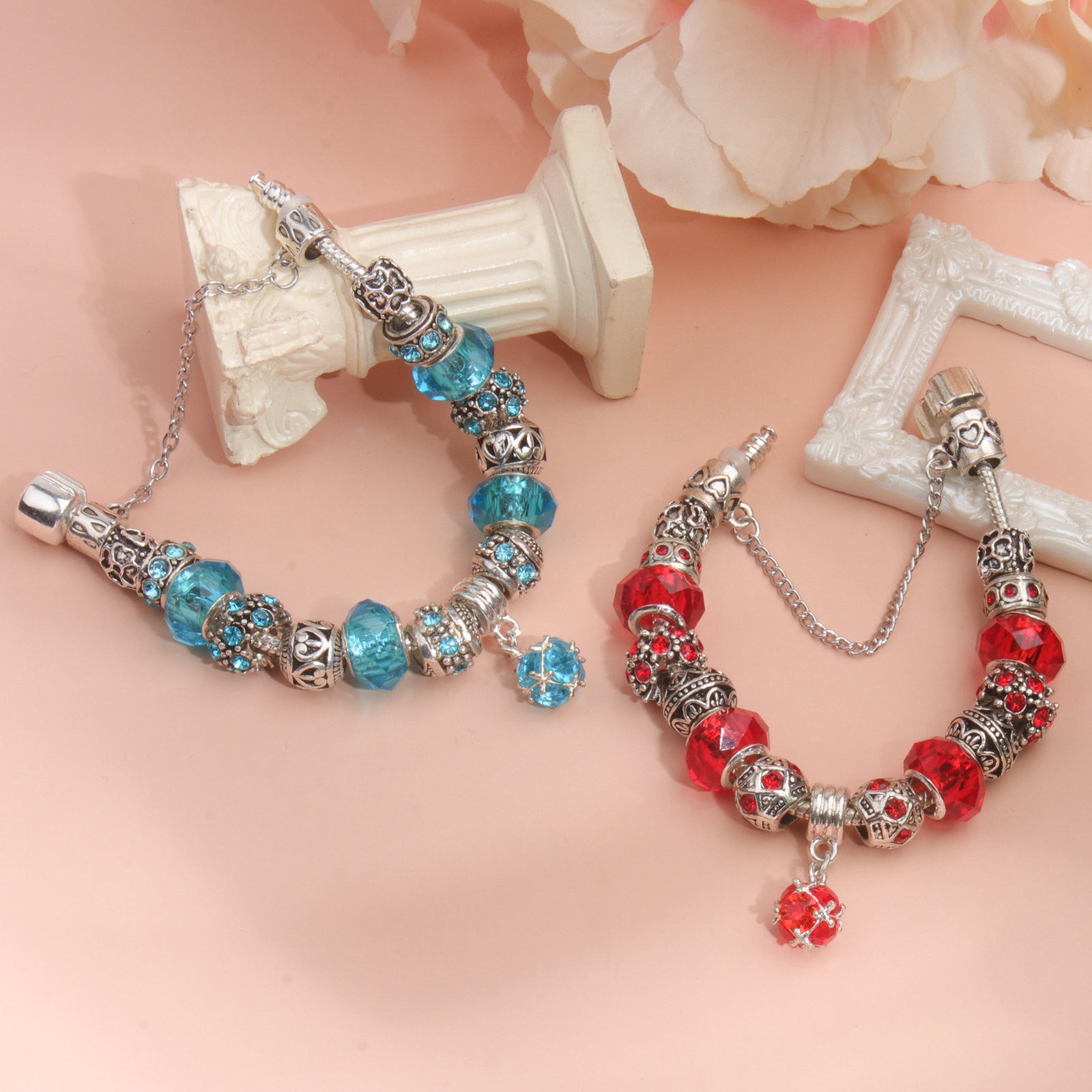 Ethnic Crystal Bead DIY Bracelet Red Alloy Electroplated Big Bead Bracelet(17cm)