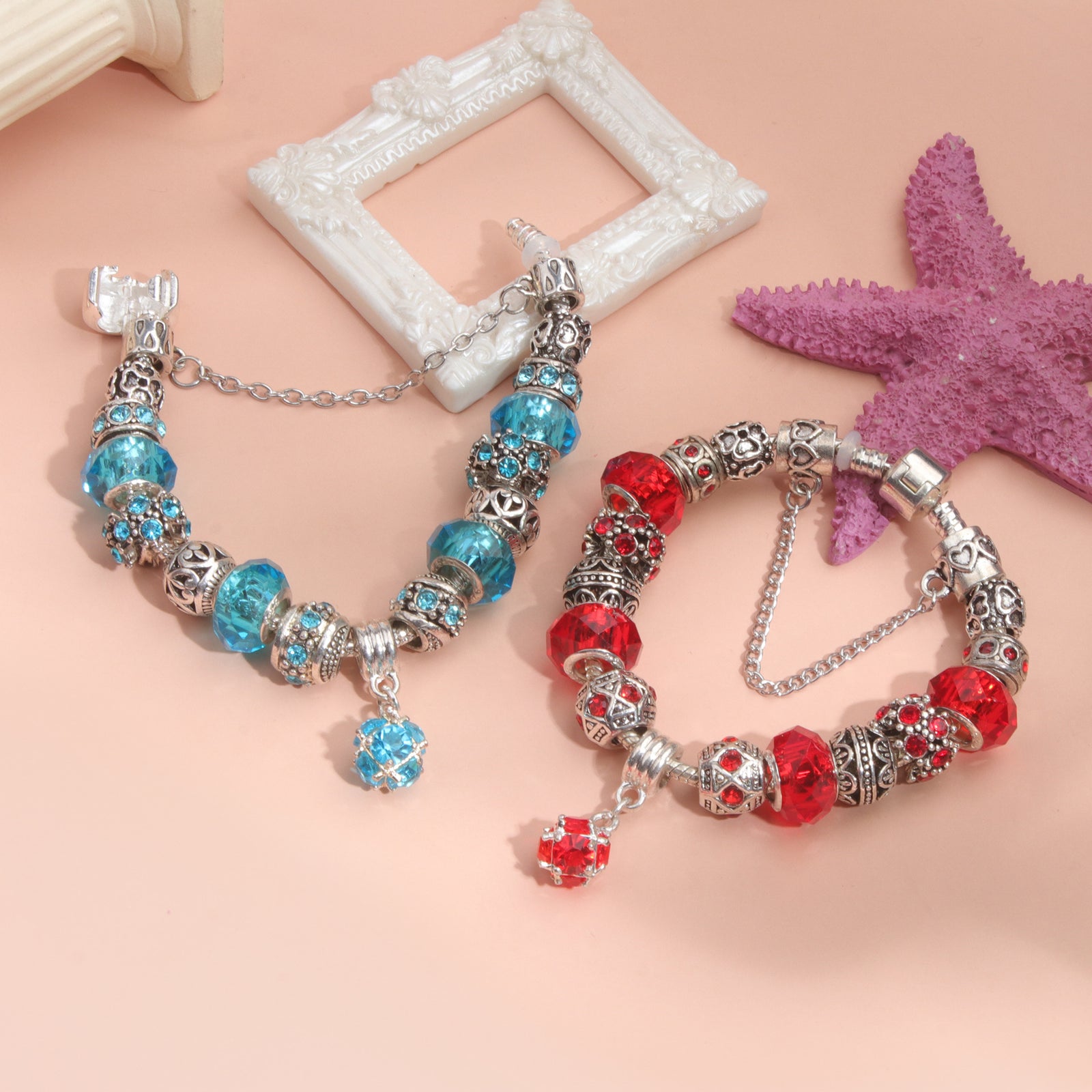 Ethnic Crystal Bead DIY Bracelet Red Alloy Electroplated Big Bead Bracelet(20cm)