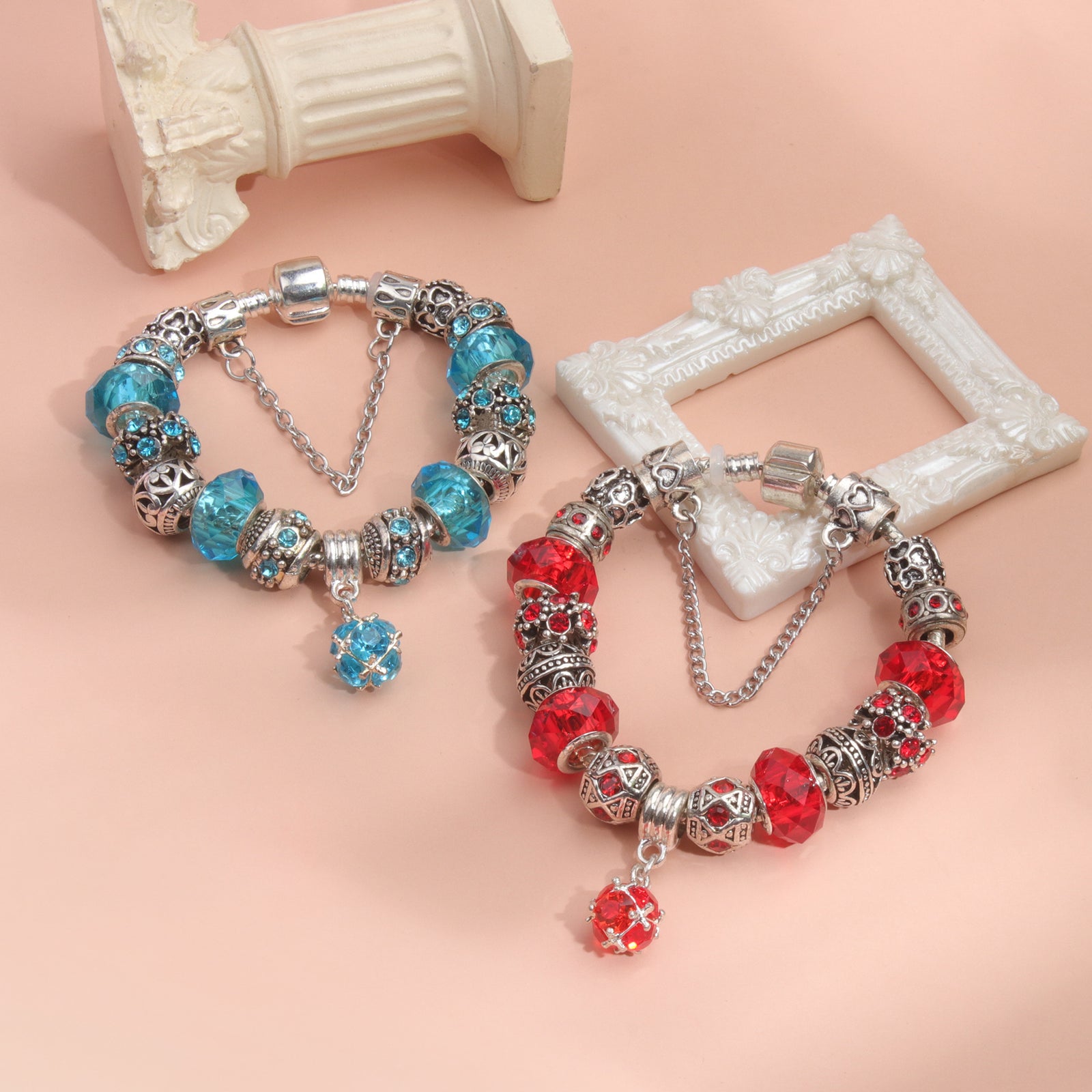 Ethnic Crystal Bead DIY Bracelet Red Alloy Electroplated Big Bead Bracelet(20cm)