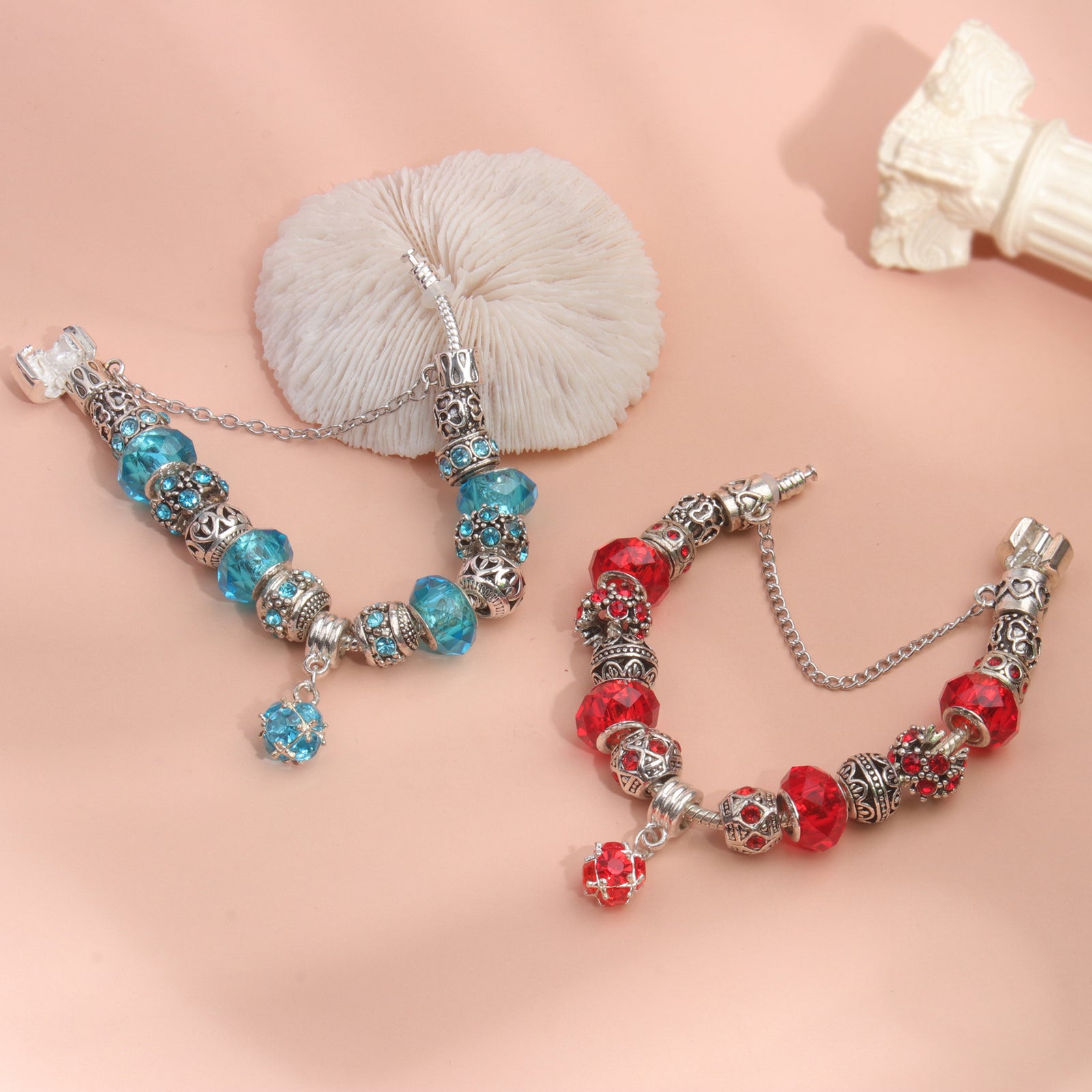 Ethnic Crystal Bead DIY Bracelet Red Alloy Electroplated Big Bead Bracelet(20cm)