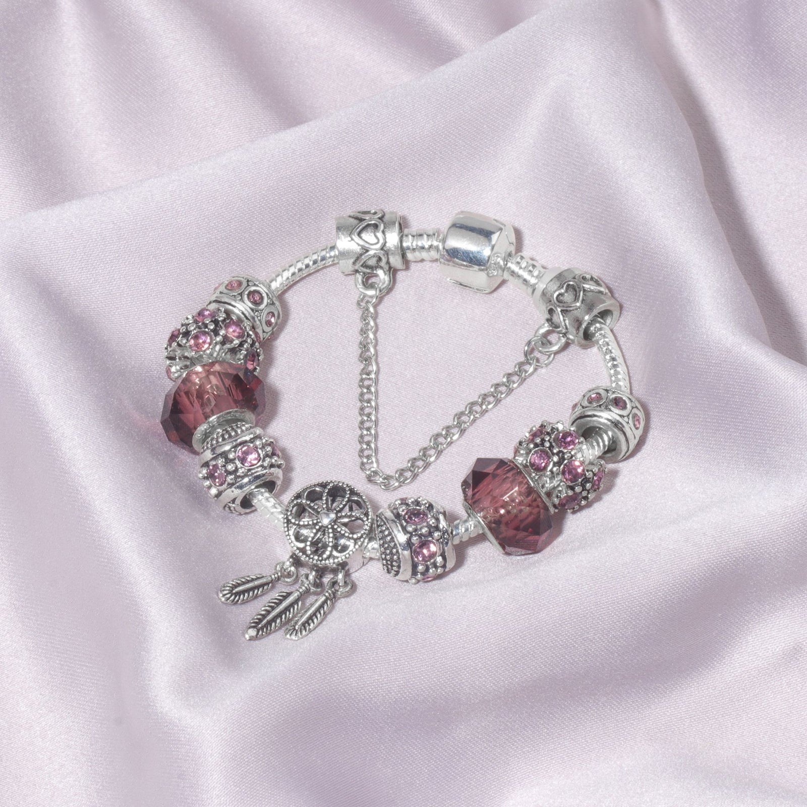 Rose Red Rhinestone Big Hole Beaded Bracelet, Alloy Electroplated(18cm)