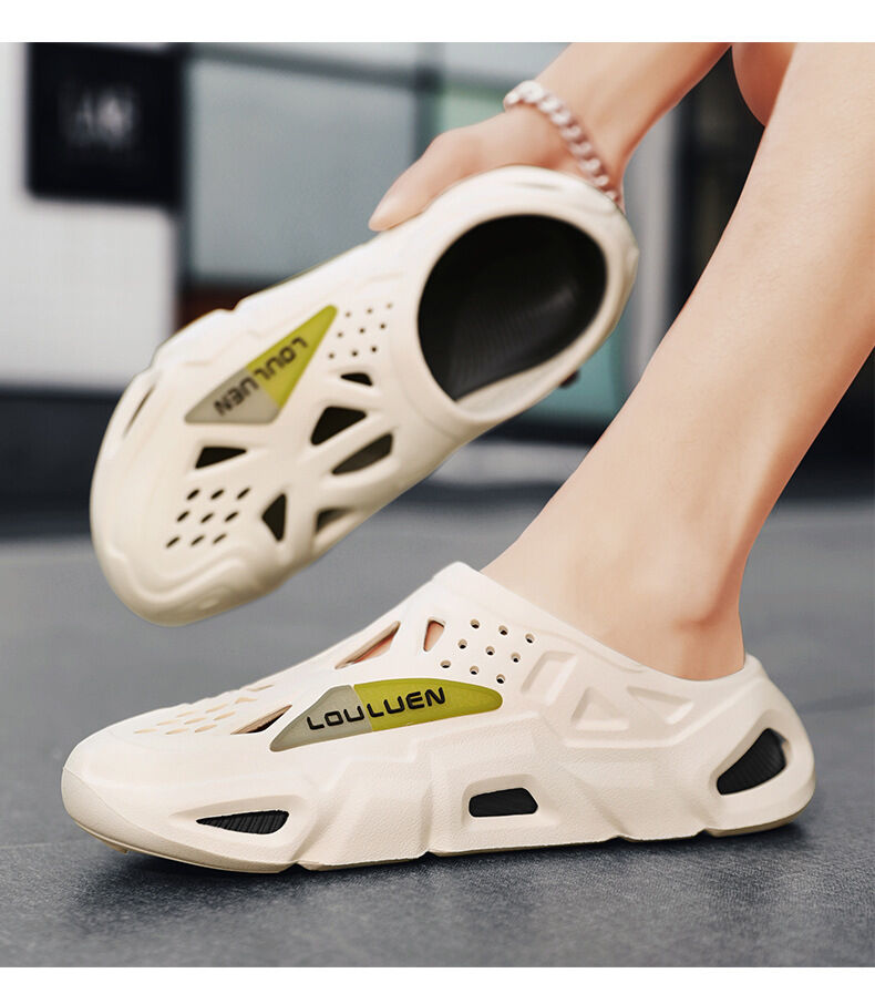 Men's Summer EVA Crocs with 3 Color Options - Breathable, Non-Slip, Comfortable Beach & Casual Sandals(white&black)