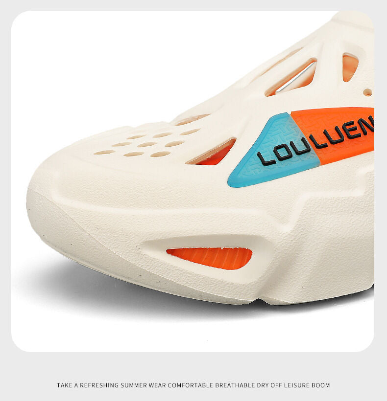 Men's Summer EVA Crocs with 3 Color Options - Breathable, Non-Slip, Comfortable Beach & Casual Sandals(white&orange)