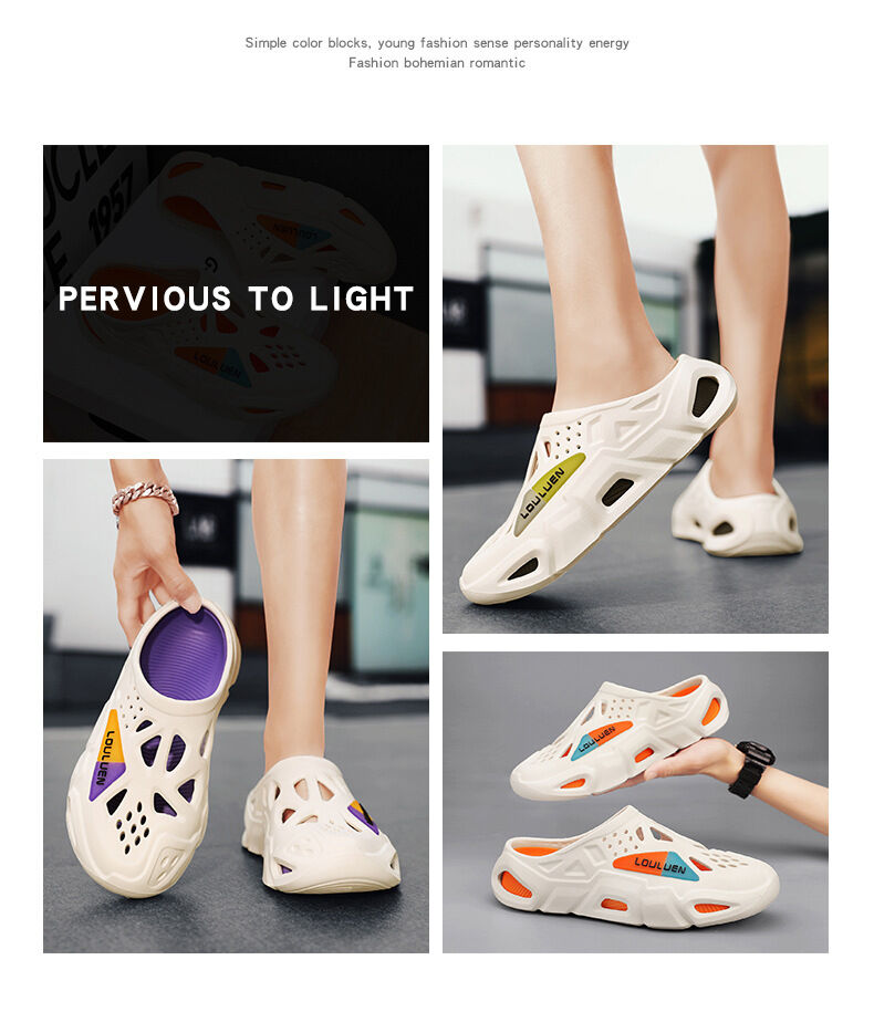 Men's Summer EVA Crocs with 3 Color Options - Breathable, Non-Slip, Comfortable Beach & Casual Sandals(white&orange)