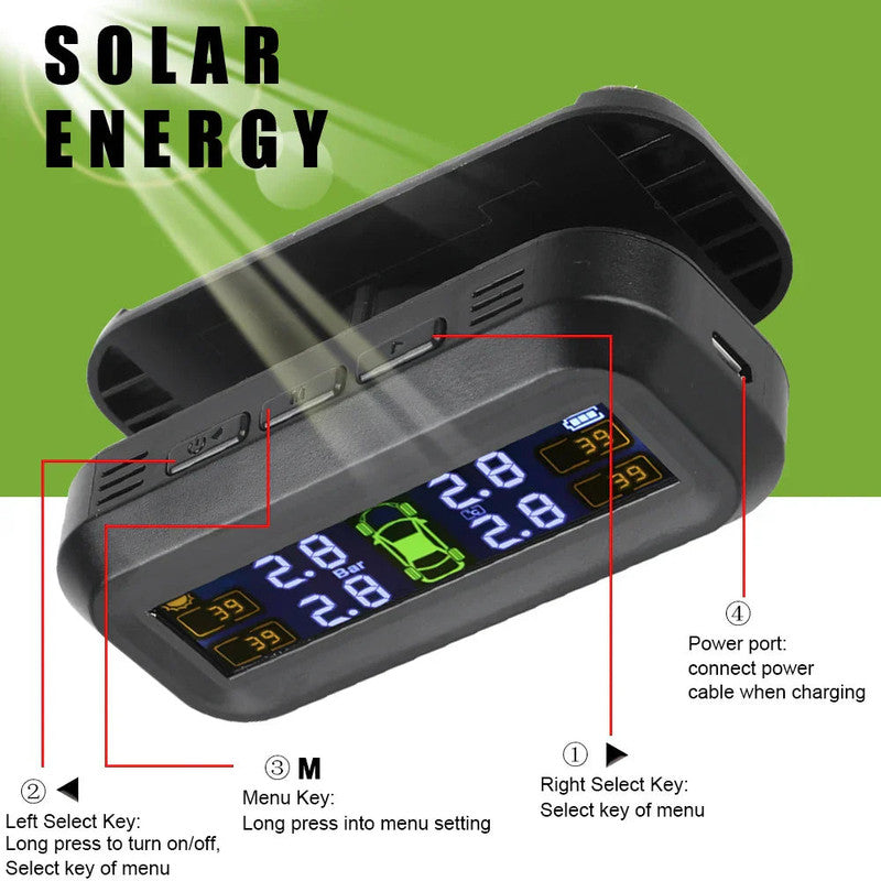 Wireless Tire Pressure Monitoring Solar And USB Charging