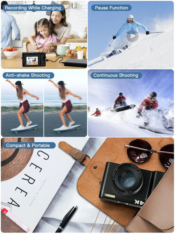 4K Digital Camera with Autofocus Anti-Shake Black