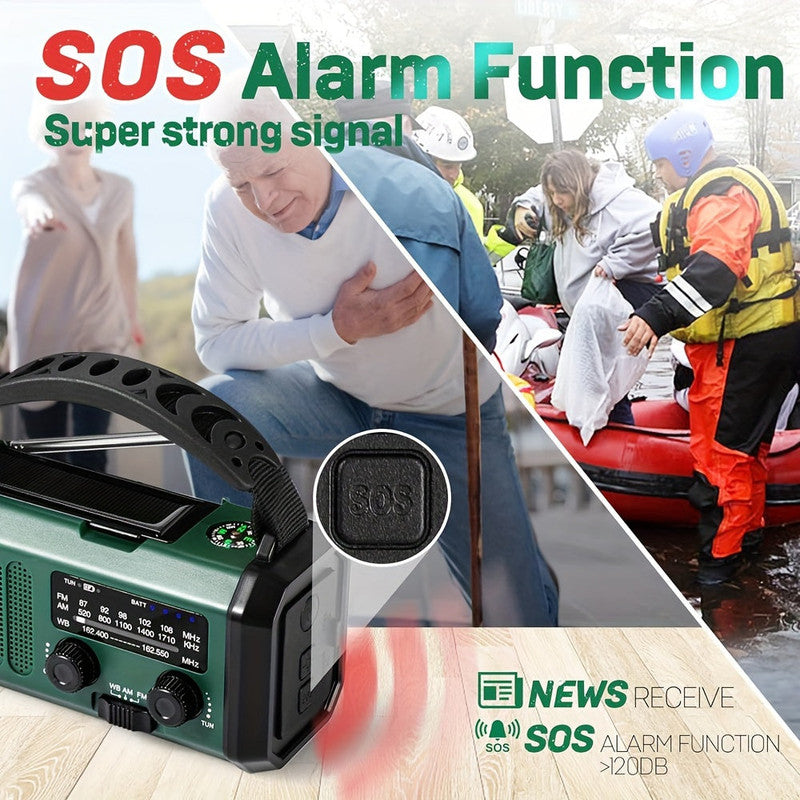 10000mAh Solar-Powered Emergency Radio with Flashlight