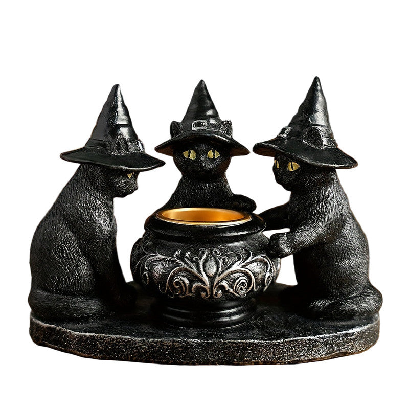 Halloween Witch Cat Sculpture Figurine