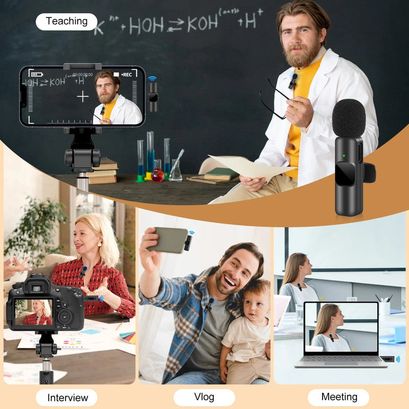 Wireless Lavalier Microphone for iPhone Android Live Recording