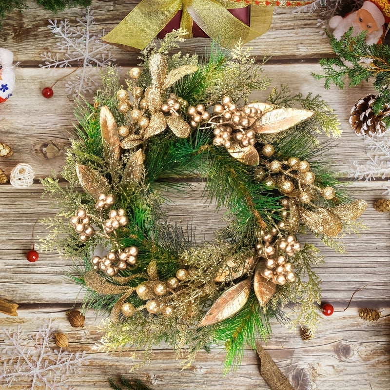 Classic Christmas Wreath Golden Leaves and Berries