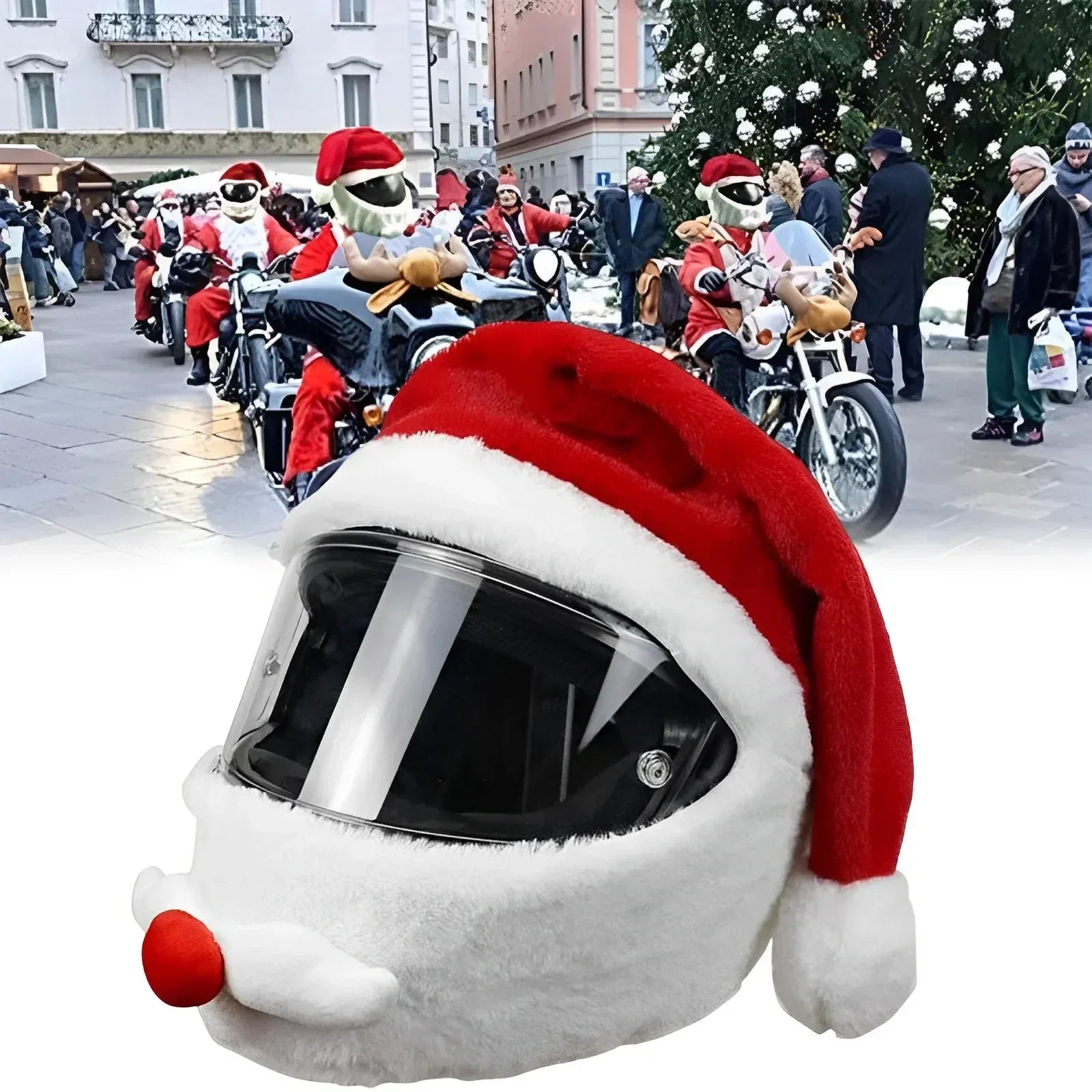 Trendbay Santa Claus Plush Motorcycle Helmet Cover Red Christmas Decor