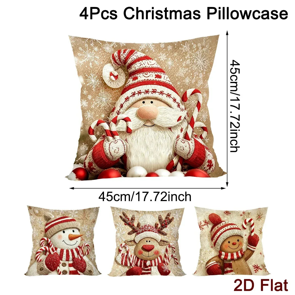 Trendbay Christmas Cushion Cover 4 Set Gnome & Gingerbread Man