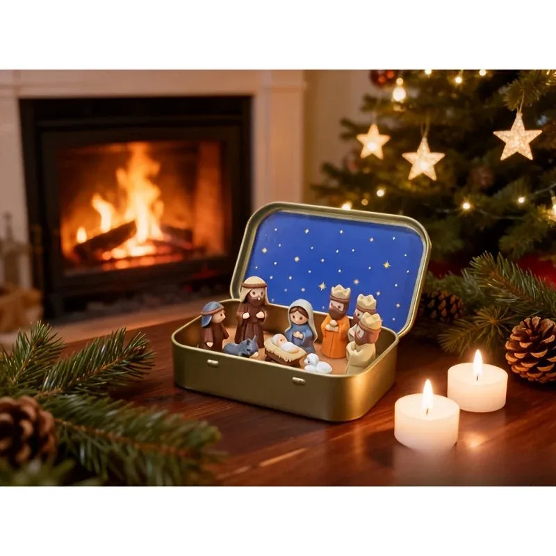 Handcrafted Mini Christmas Nativity Scene Set