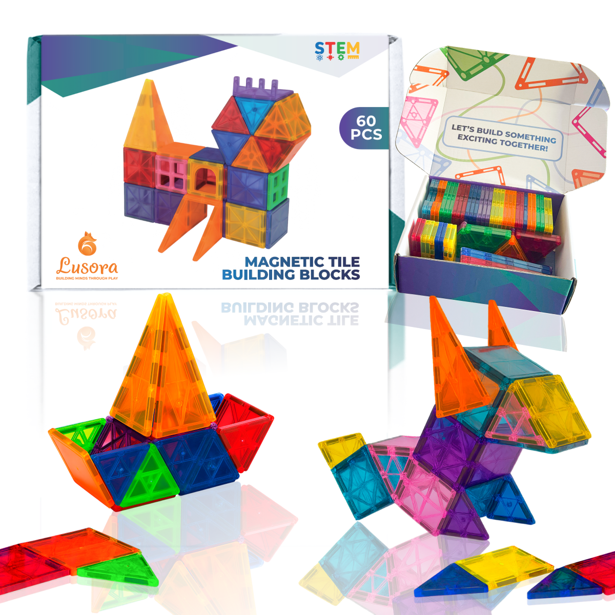 Sixty Pieces Magnetic Tiles Building Set