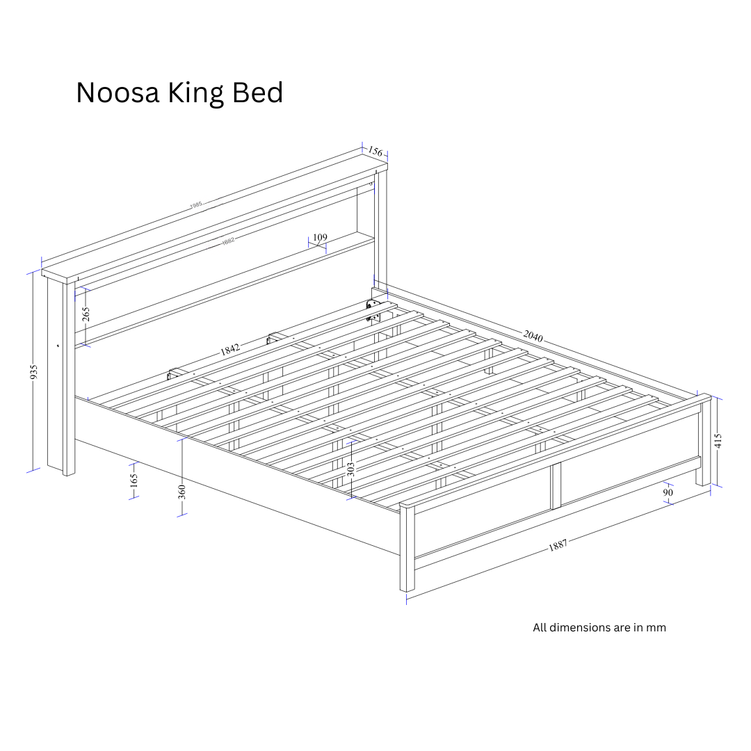 Noosa King Bed Frame with Shelf