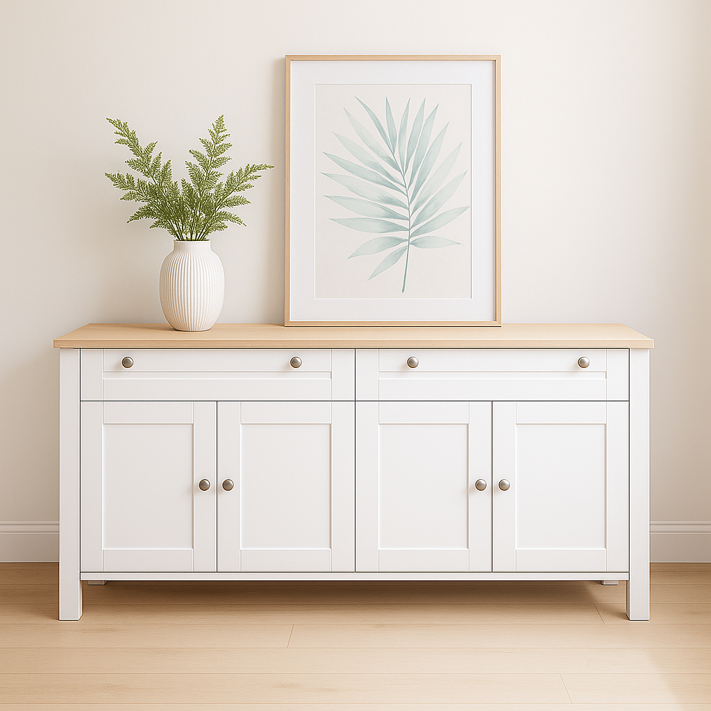 Noosa Buffet Sideboard White and Oak 4 Doors and 2 Drawers