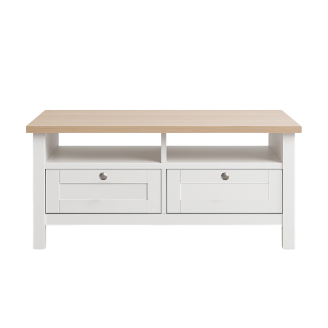 Noosa Coffee Table White Oak 2 Shelf and 2 Drawers