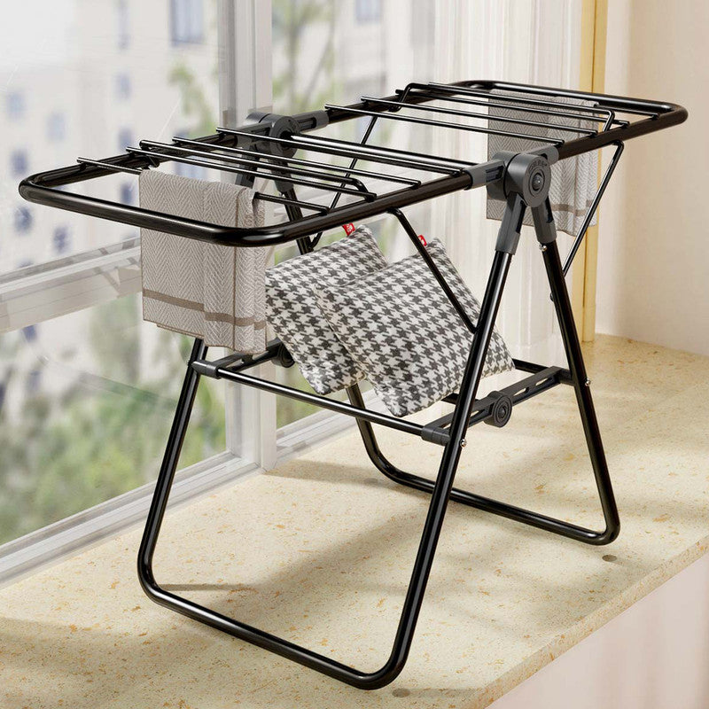 2-Tier Foldable Clothes Drying Rack for Balcony Bay Window-White