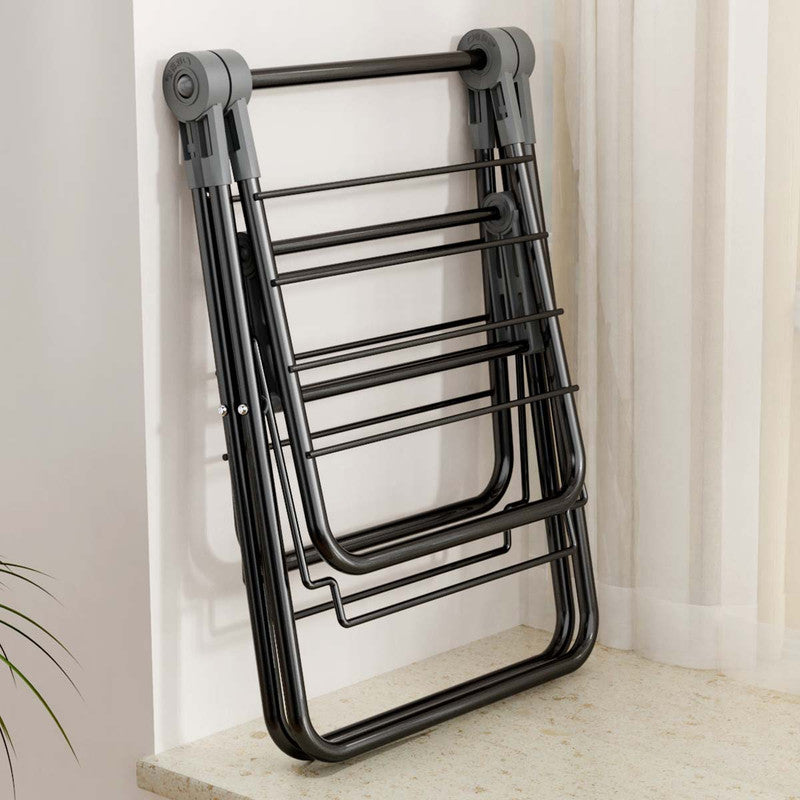 2-Tier Foldable Clothes Drying Rack for Balcony Bay Window-White