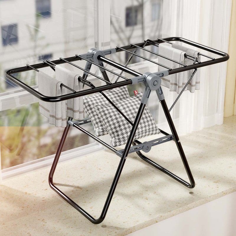 2-Tier Foldable Clothes Drying Rack for Balcony Bay Window-White
