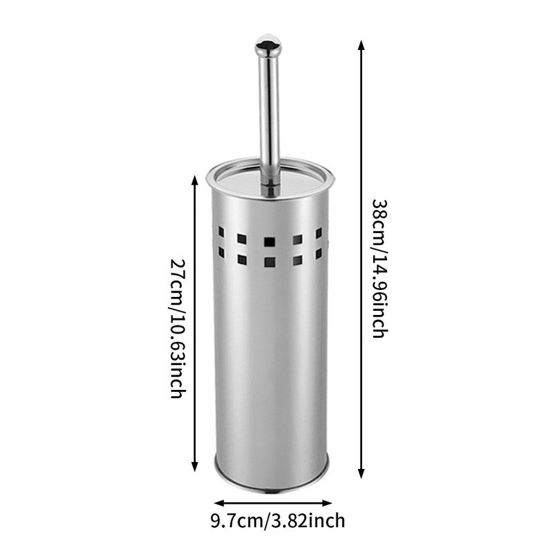 Stainless Steel Toilet Brush With Base and Long-Handled Brush for Bathroom Toilet Cleaning-Silver