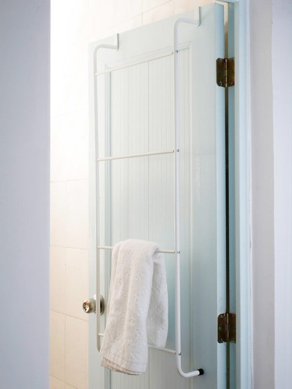 Over The Door Towel Rack Metal Behind Door Hanger for Bathroom Bedroom-White