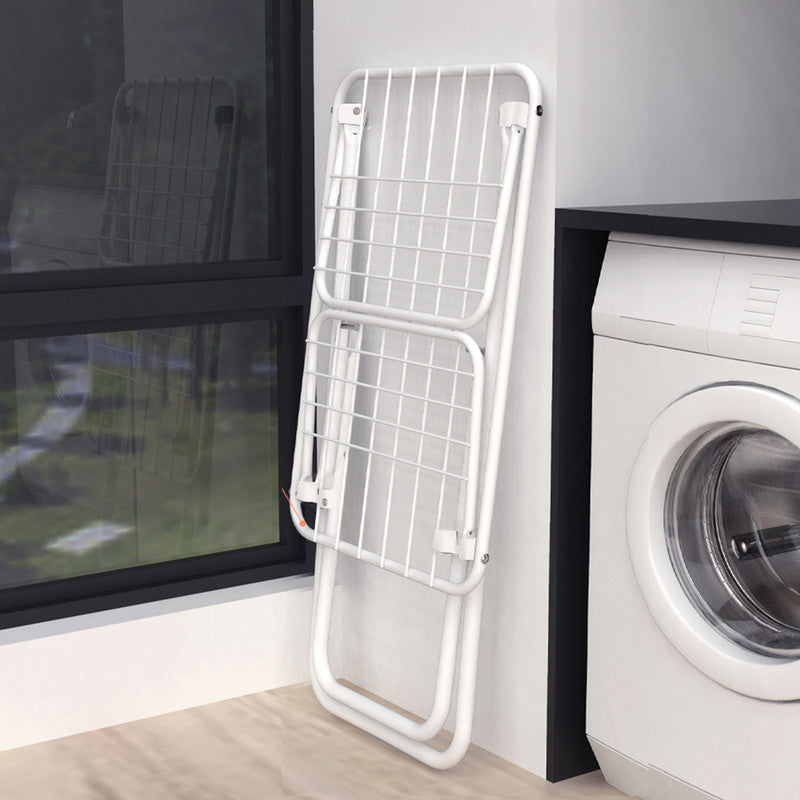 Double Wing Floor Folding Drying Rack For Clothes Quilt Towel-White