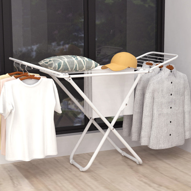 Double Wing Floor Folding Drying Rack For Clothes Quilt Towel-White