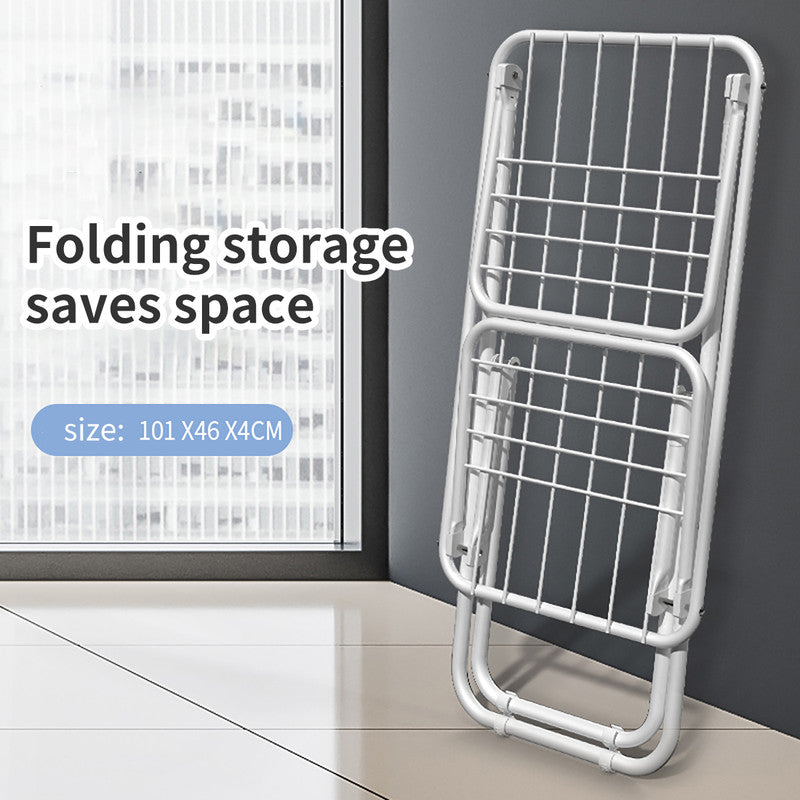 Upgrade Double Wing Floor Folding Drying Rack For Clothes Quilt Towel-White