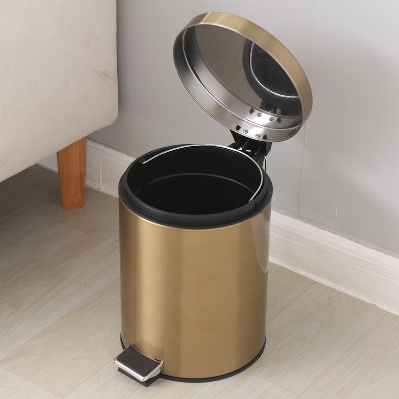 5L Stainless Steel Round Trash Can With Lid And Foot Pedal for Household Kitchen Hotel-Champagne Gold