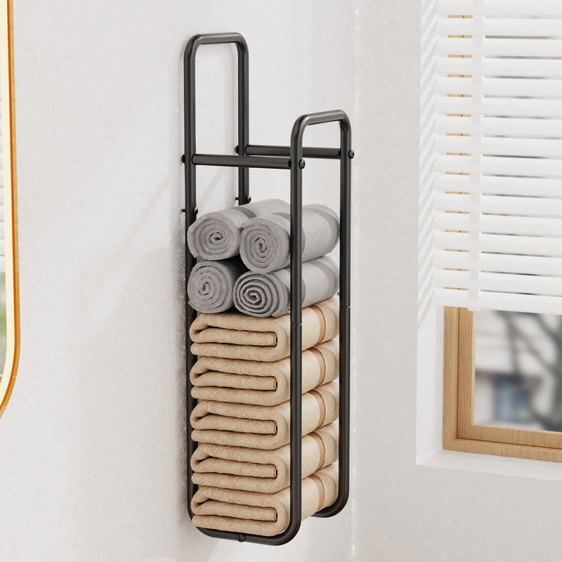 Double-Pole Towel Rack, Wall-Mounted Storage Rack for Bathroom,Black