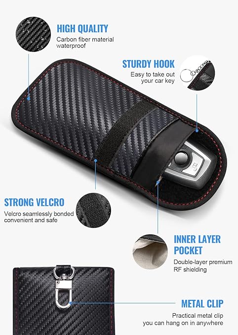 Faraday Pouch for car Keys,2 Pack Faraday Bag Car Key Signal Blocking Pouch , Keyless Entry Car Keys Case | RFID Blocker Bag for Car Security ,Anti-Theft Remote Entry Keyless Protect-Black