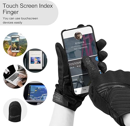 Breathable Mesh Motorcycle Gloves Touchscreen with TPR Palm Pad Hard Knuckle-Black-XLarge