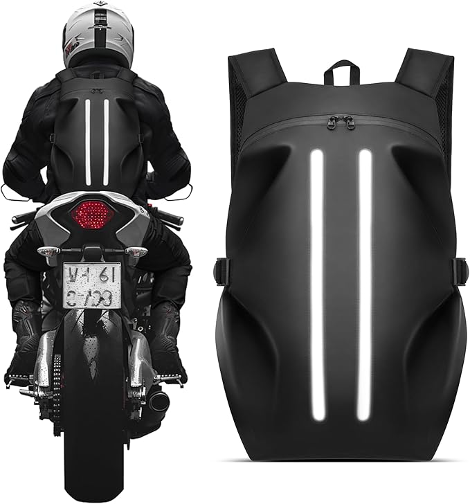 Motorcycle Backpack for Men, Waterproof Helmet Backpack with Reflective, Motorcycle Bag Helmet Bag-Black