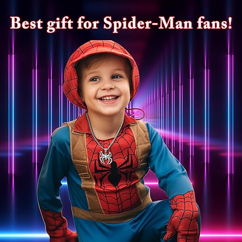 Spider Pendant Necklace Surgical Steel Superhero Spiderman Jewelry for Kids- Silver B