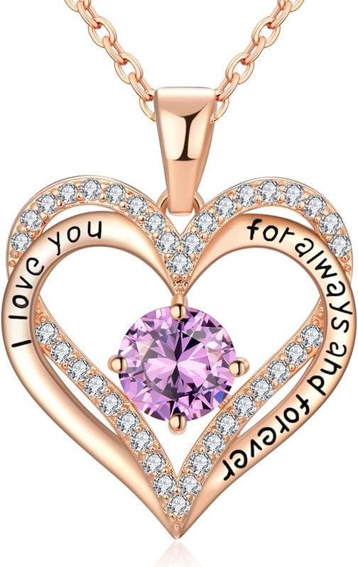 18K Rose Gold Necklaces for Women, 925 Sterling Silver Gifts for Mothers Day, Jewelry for Wife Mom Her Girlfriend, Birthstone Diamond Necklace for Birthday Anniversary, Heart Pendant Jewelry-FEB