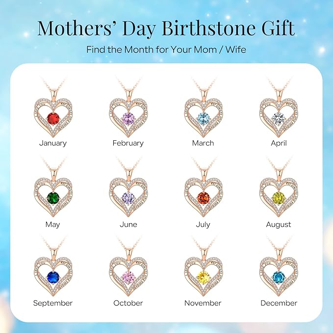 18K Rose Gold Necklaces for Women, 925 Sterling Silver Gifts for Mothers Day, Jewelry for Wife Mom Her Girlfriend, Birthstone Diamond Necklace for Birthday Anniversary, Heart Pendant Jewelry-MAR