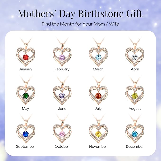 18K Rose Gold Necklaces for Women, 925 Sterling Silver Gifts for Mothers Day, Jewelry for Wife Mom Her Girlfriend, Birthstone Diamond Necklace for Birthday Anniversary, Heart Pendant Jewelry-JUN