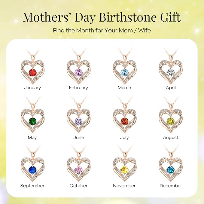 18K Rose Gold Necklaces for Women, 926 Sterling Silver Gifts for Mothers Day, Jewelry for Wife Mom Her Girlfriend, Birthstone Diamond Necklace for Birthday Anniversary, Heart Pendant Jewelry-AUG