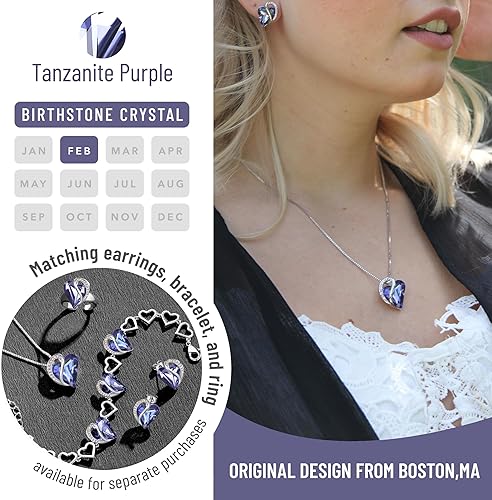 Infinity Love Heart Necklace, Birthstone Necklace for Women, Jewelry for Women with Healing Crystals, Allergy Free Pendant Necklace-02b-February-Tanzanite Purple