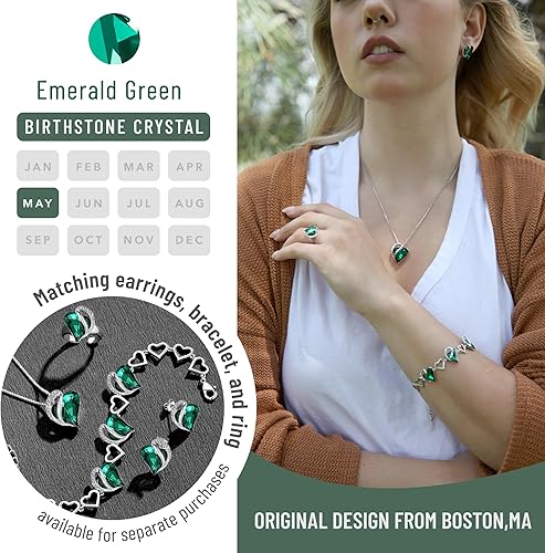 Infinity Love Heart Necklace, Birthstone Necklace for Women, Jewelry for Women with Healing Crystals, Allergy Free Pendant Necklace-05-May-Emerald Green