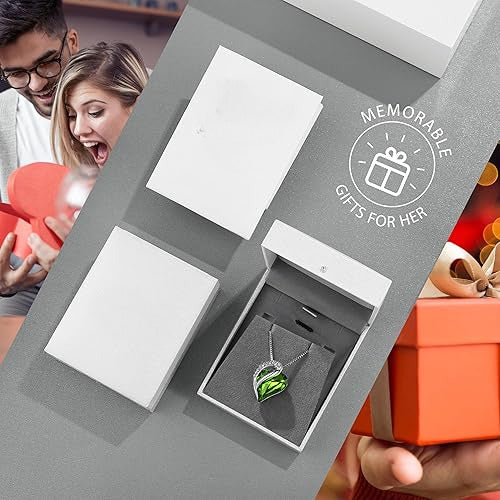 Infinity Love Heart Necklace, Birthstone Necklace for Women, Jewelry for Women with Healing Crystals, Allergy Free Pendant Necklace-08a-August-Peridot Green