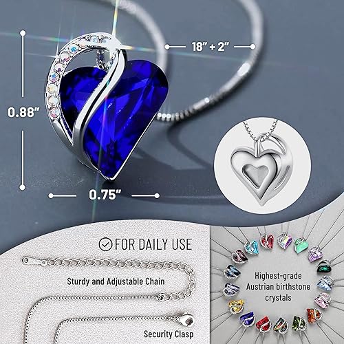 Infinity Love Heart Necklace, Birthstone Necklace for Women, Jewelry for Women with Healing Crystals, Allergym Free Pendant Necklace-09b-September-Sapphire Blue