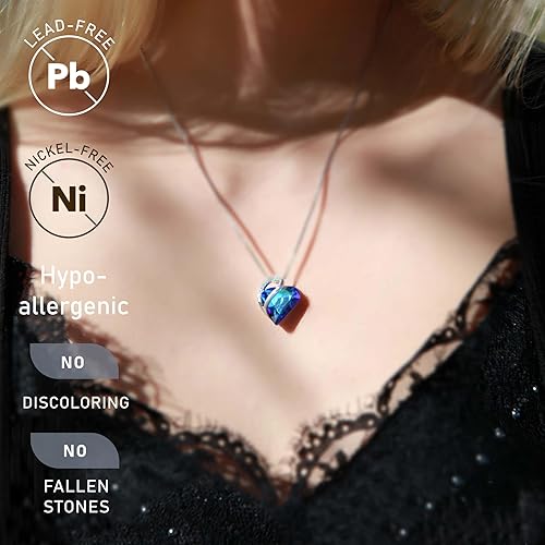 Infinity Love Heart Necklace, Birthstone Necklace for Women, Jewelry for Women with Healing Crystals, Allergy Free Pendant Necklace-09c-September-Rainbow Sapphire Blue