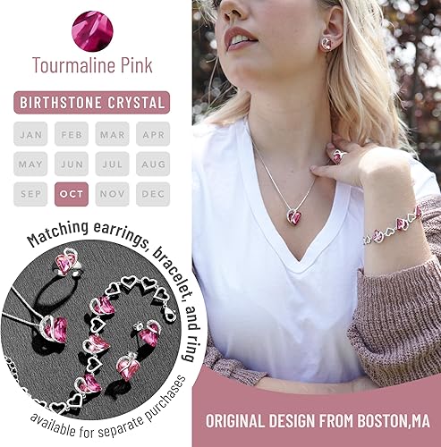 Infinity Love Heart Necklace, Birthstone Necklace for Women, Jewelry for Women with Healing Crystals, Allergy Free Pendant Necklace-10b-October-Tourmaline Pink