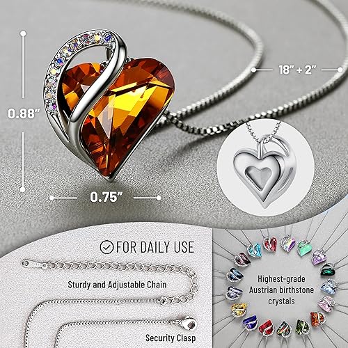 Infinity Love Heart Necklace, Birthstone Necklace for Women, Jewelry for Women with Healing Crystals, Allergy Free Pendant Necklace-11a-November-Amber Brown