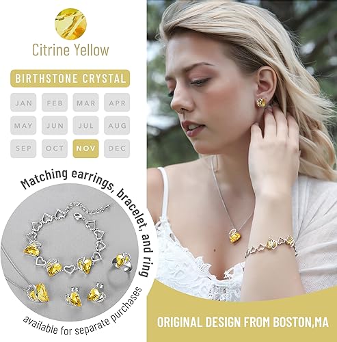 Infinity Love Heart Necklace, Birthstone Necklace for Women, Jewelry for Women with Healing Crystals, Allergy Free Pendant Necklace-11b-November-Citrine Yellow