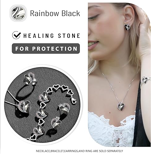 Infinity Love Heart Necklace, Birthstone Necklace for Women, Jewelry for Women with Healing Crystals, Allergy Free Pendant Necklace-13c-Protection-Crystal Black