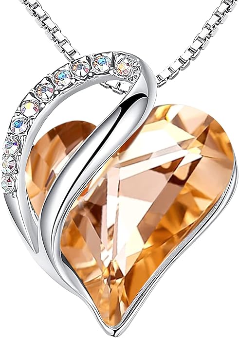 Infinity Love Heart Necklace, Birthstone Necklace for Women, Jewelry for Women with Healing Crystals, Allergy Free Pendant Necklace-16-Energy-Calcite Orange