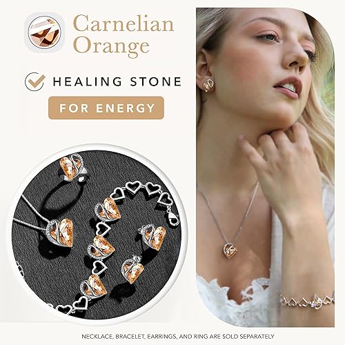 Infinity Love Heart Necklace, Birthstone Necklace for Women, Jewelry for Women with Healing Crystals, Allergy Free Pendant Necklace-16-Energy-Calcite Orange